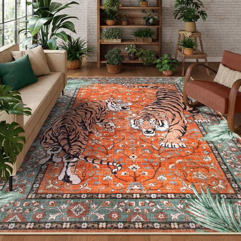 Commercial Dishwasher Table - VIKAMA Boho Tiger Pattern Area Carpet