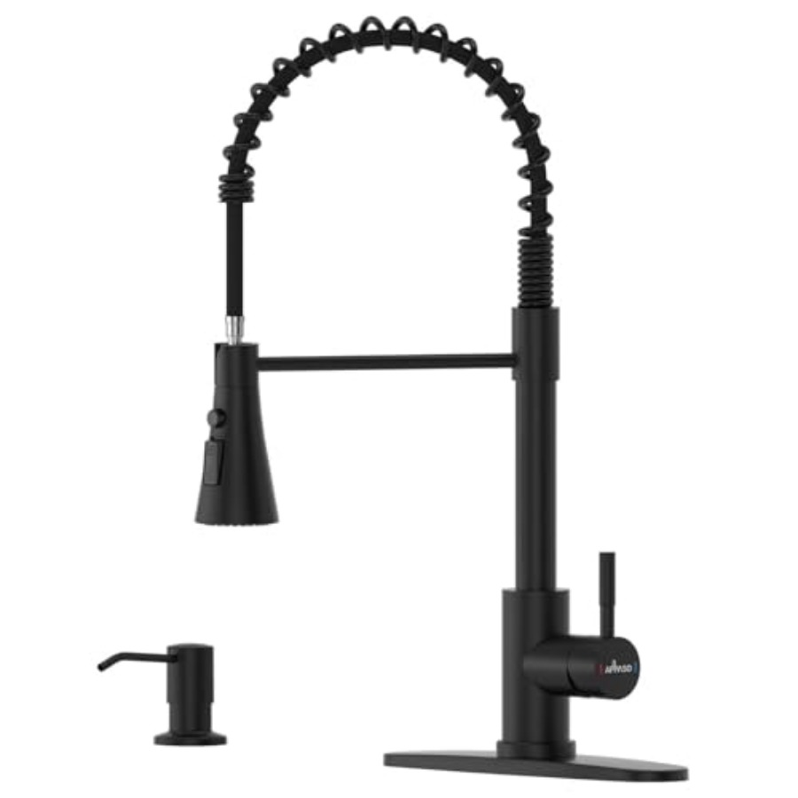 Commercial Kitchen Sprayer - Black Kitchen Faucet with Soap Dispenser,