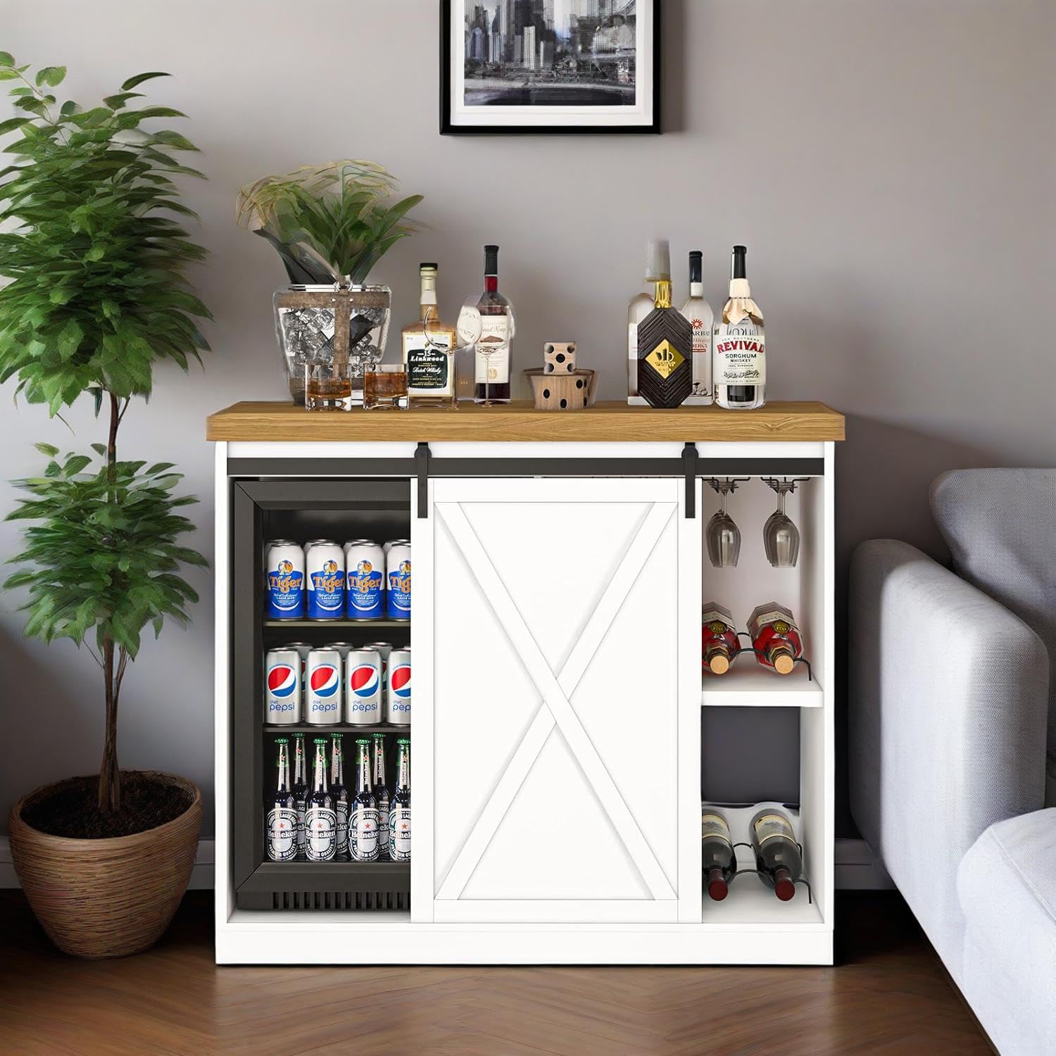 Commercial Kitchen And Bar - Customizable Coffee Bar Cabinet with Fridge