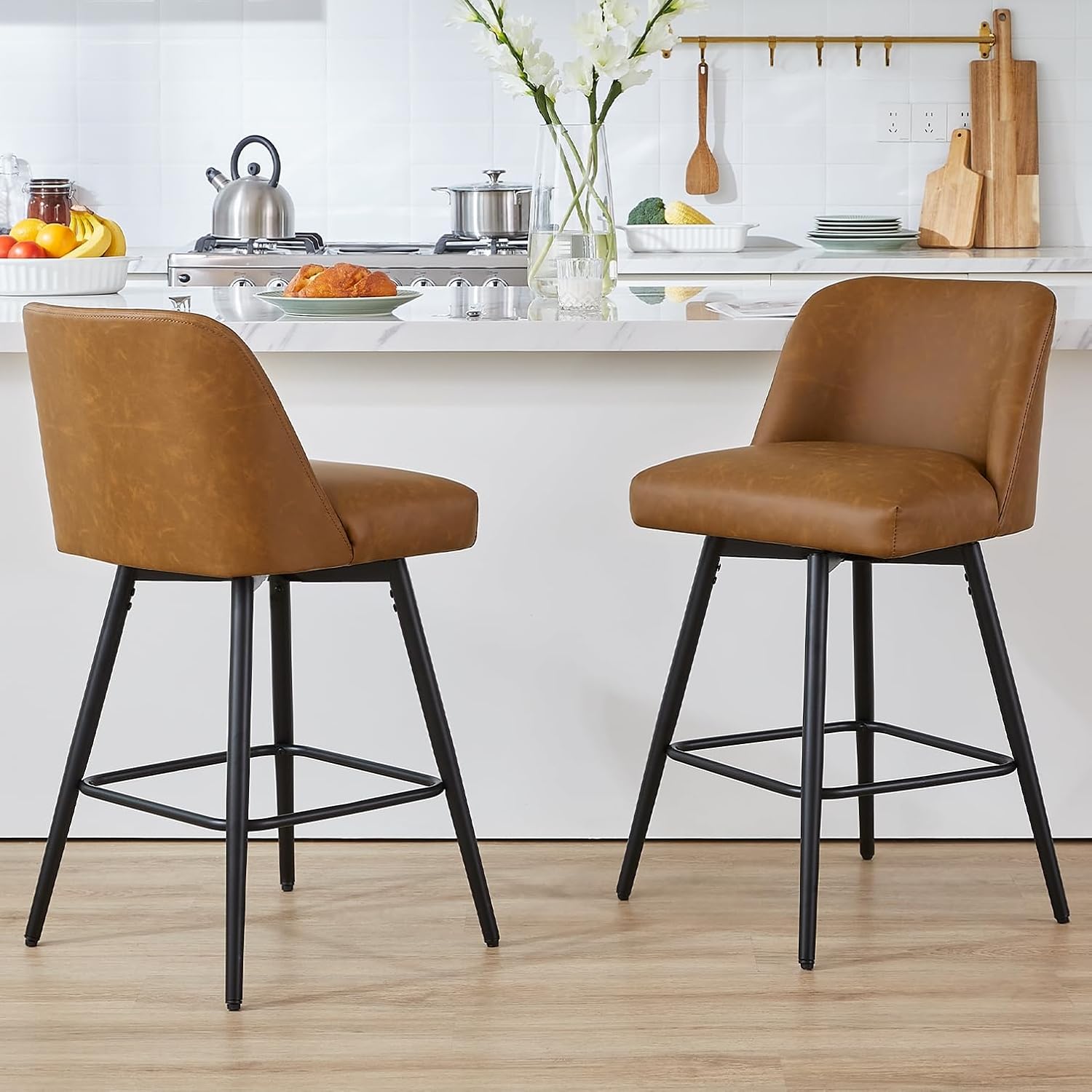 Commercial Kitchen And Bar - 360°Swivel Counter Height Bar Stools Set