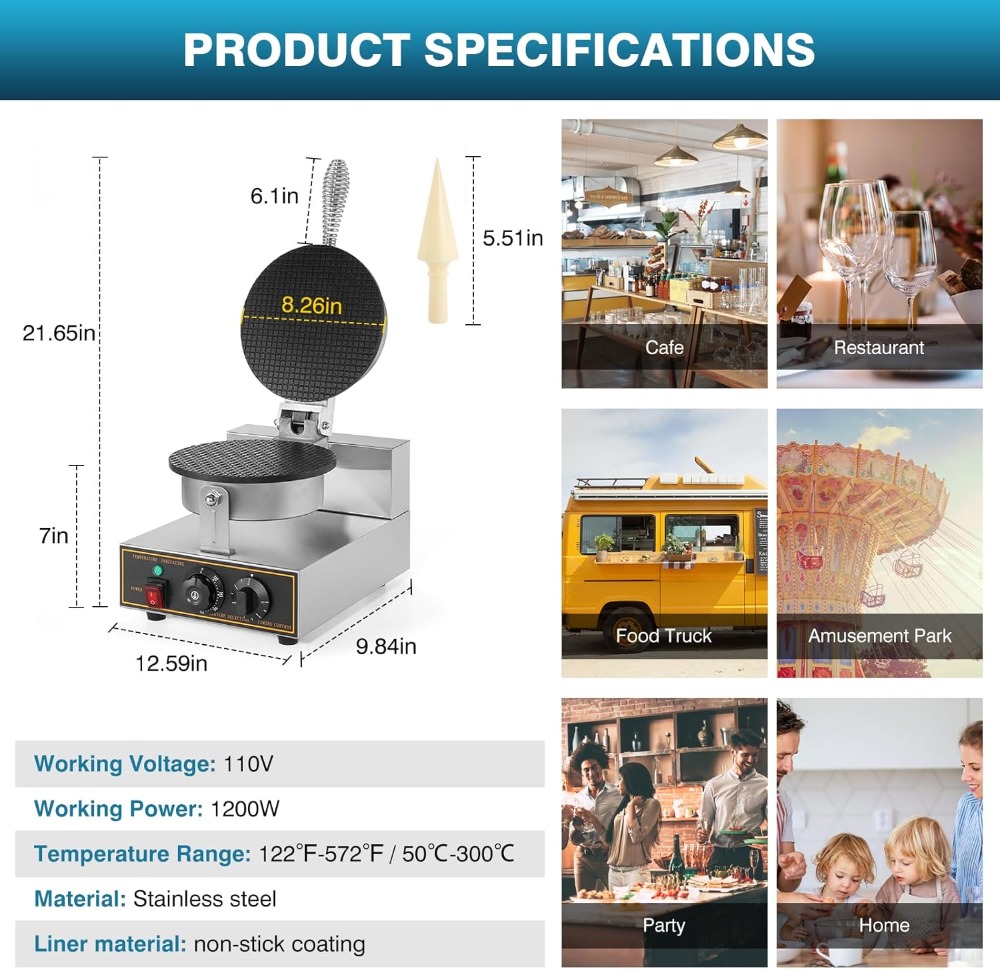 1200W Commercial Waffle Cone M - مراجعة Waffle Maker Commercial وسعره