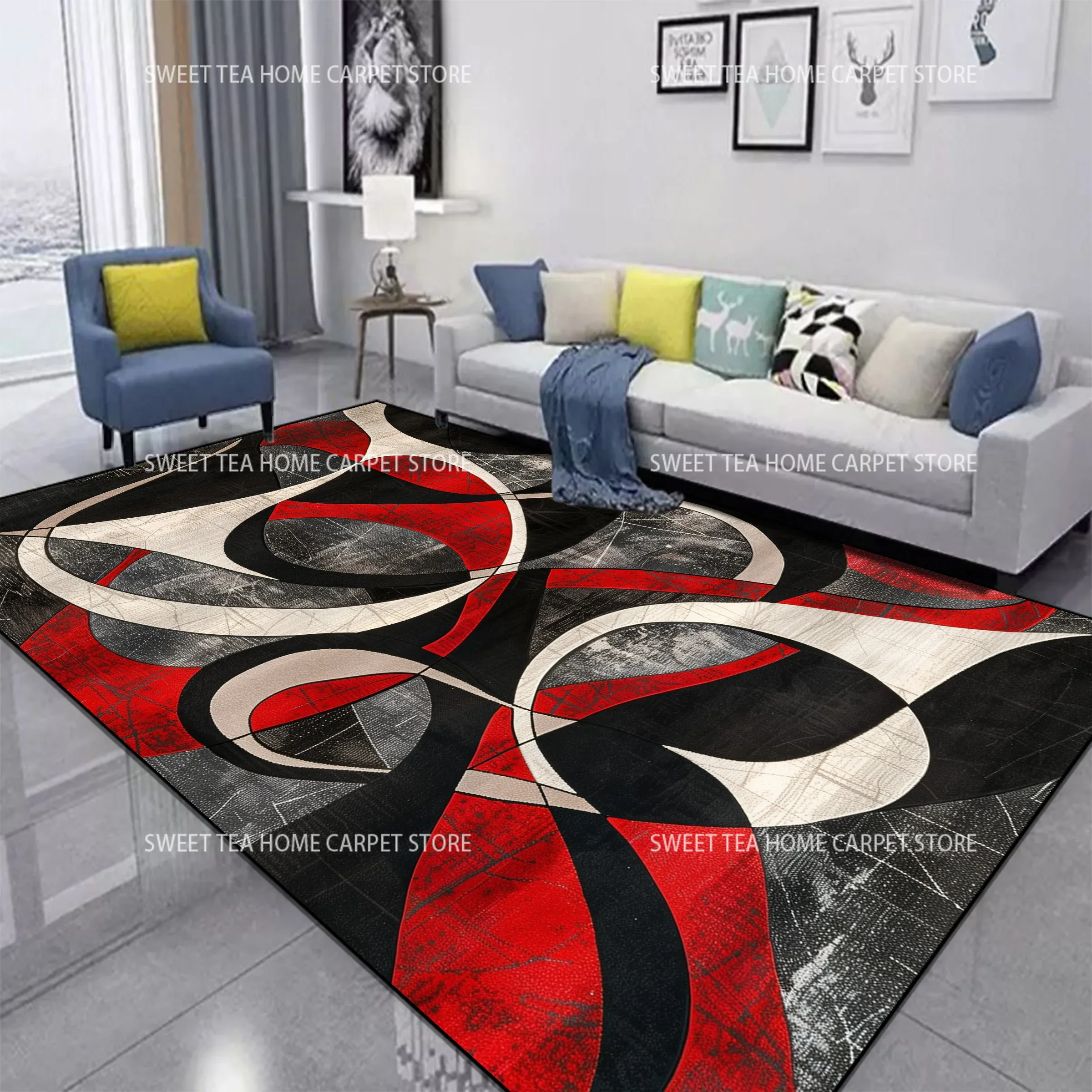 Red Black Swirl Rug Abstract C - مراجعة Commercial Dishwasher Table وسعره