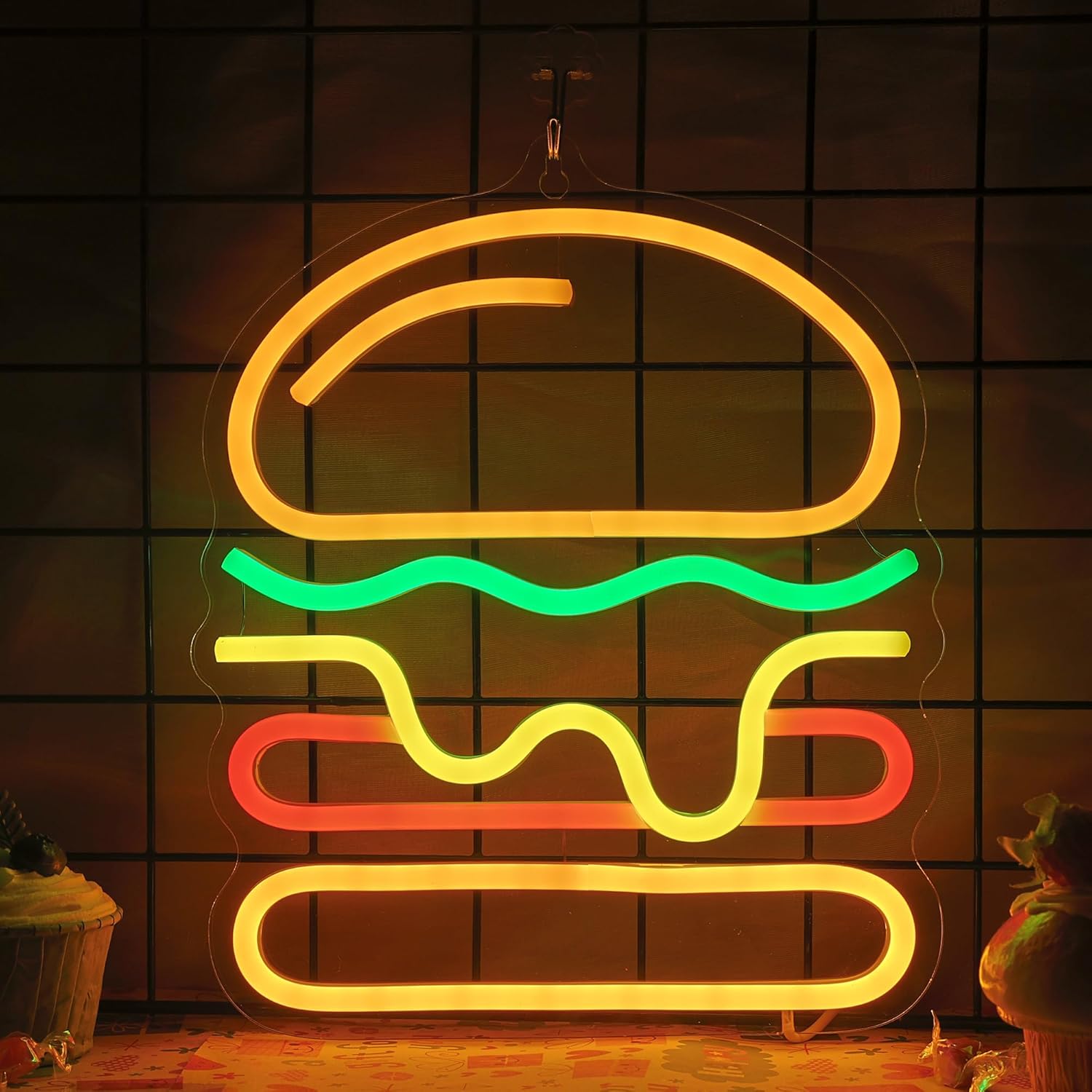 Burger Neon Sign with Layered  - مراجعة Commercial Kitchen Walls وسعره