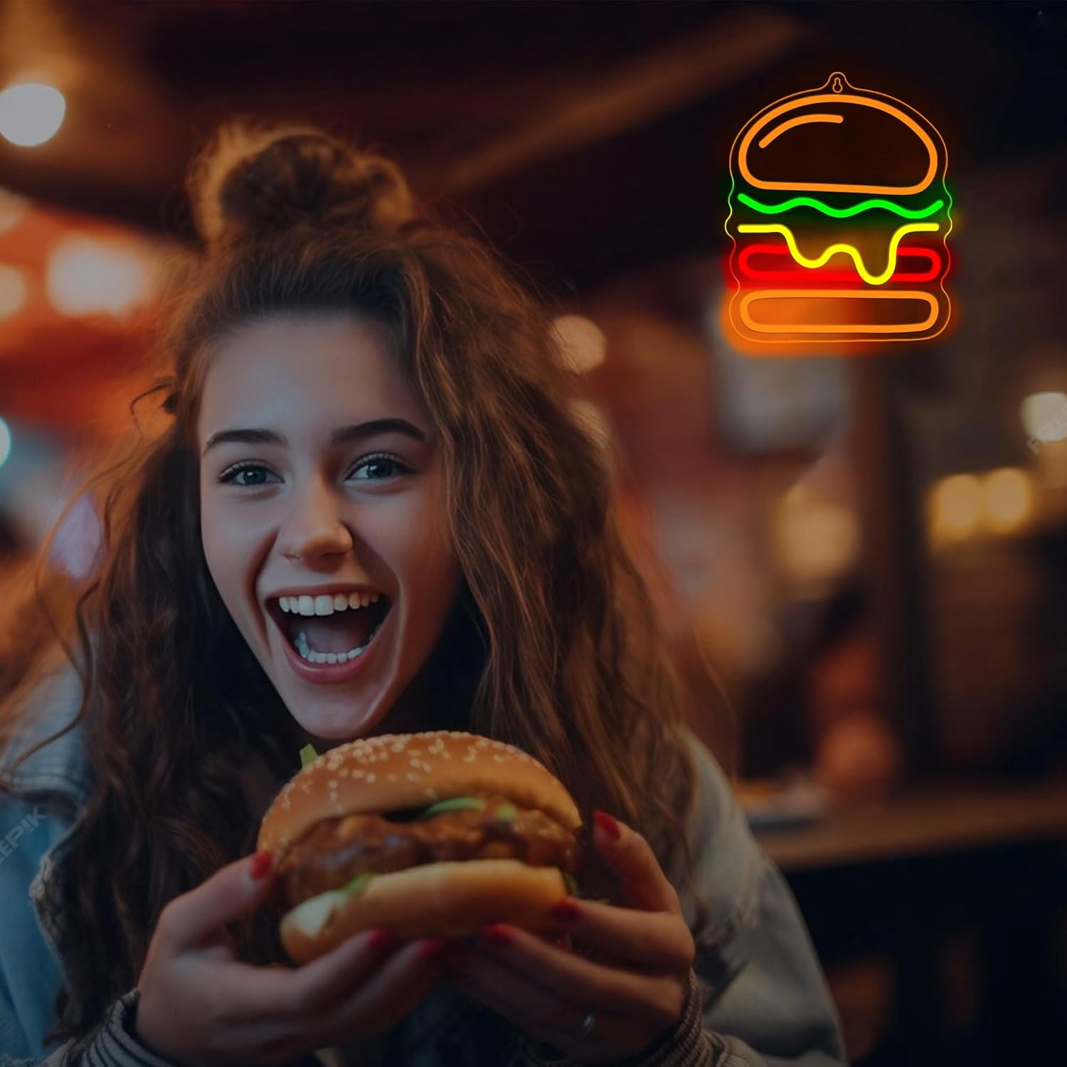 Burger Neon Sign with Layered  - مراجعة Commercial Kitchen Walls وسعره