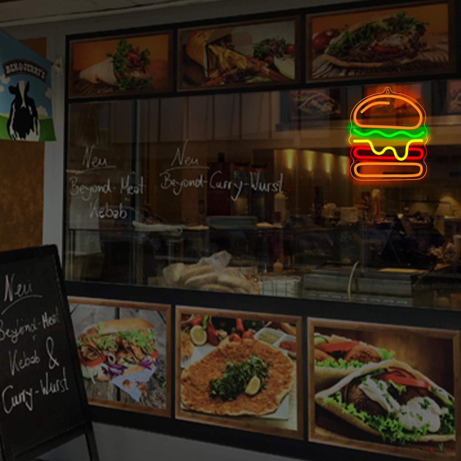 Burger Neon Sign with Layered  - مراجعة Commercial Kitchen Walls وسعره