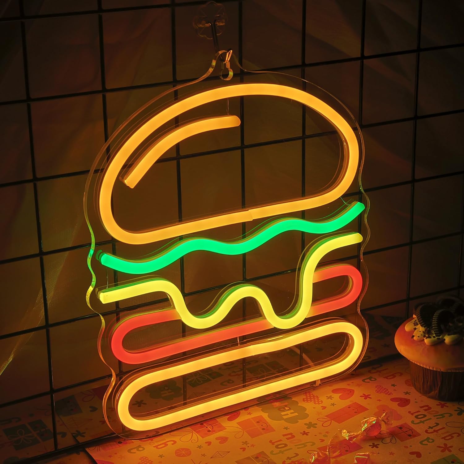 Burger Neon Sign with Layered  - مراجعة Commercial Kitchen Walls وسعره