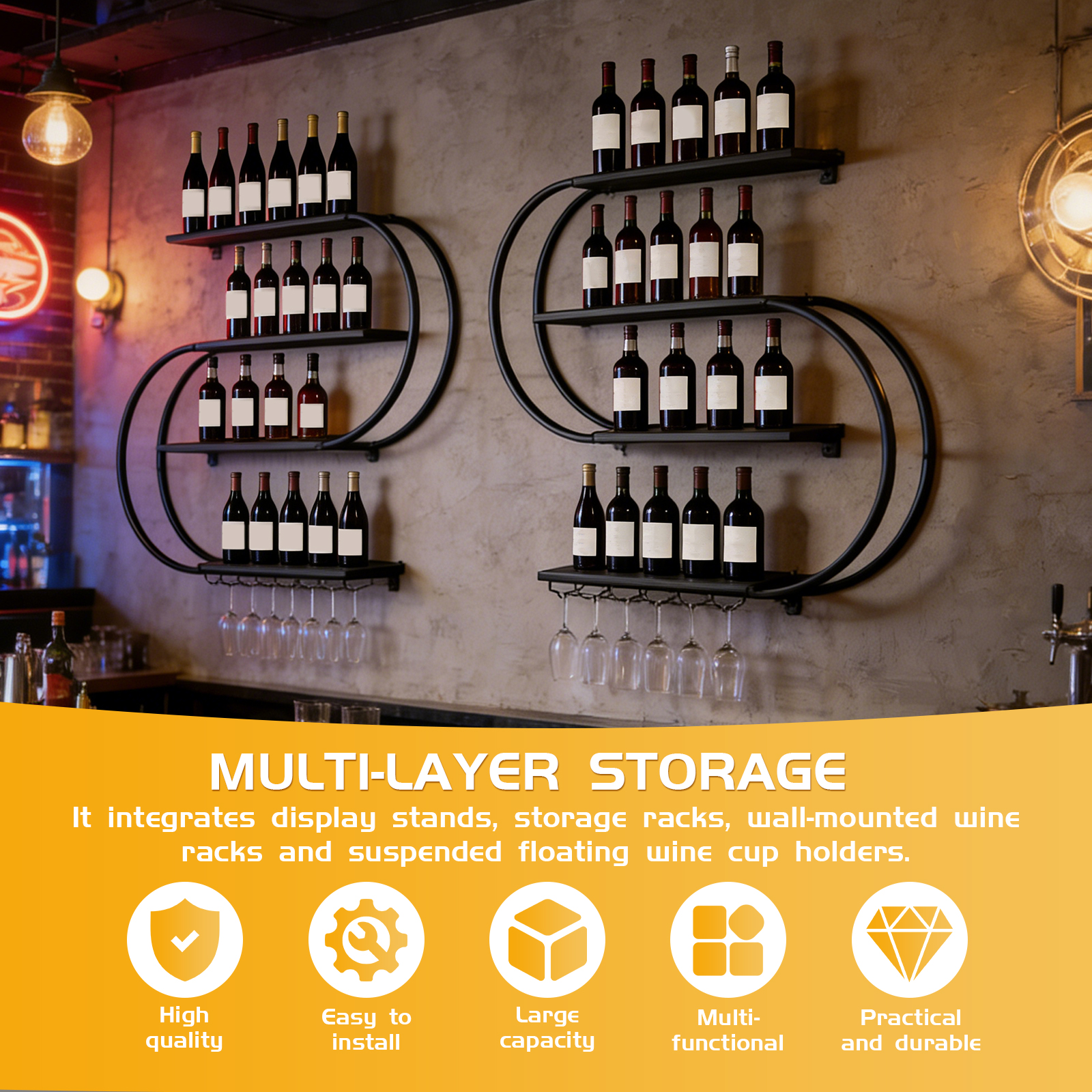 4-Tiers Wall Mounted Wine Rack - مراجعة Commercial Kitchen Walls وسعره