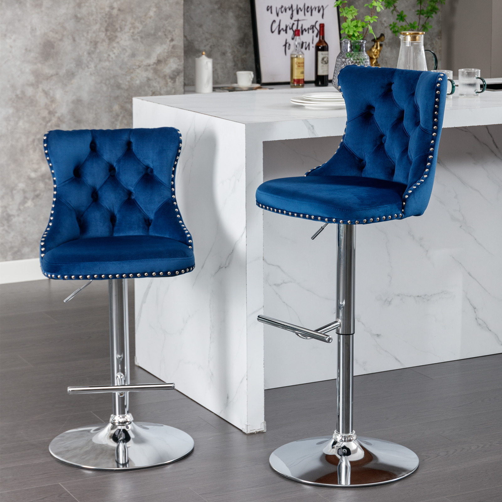 2PCS Swivel Velvet Bar Stools  - مراجعة Commercial Kitchen And Bar وسعره