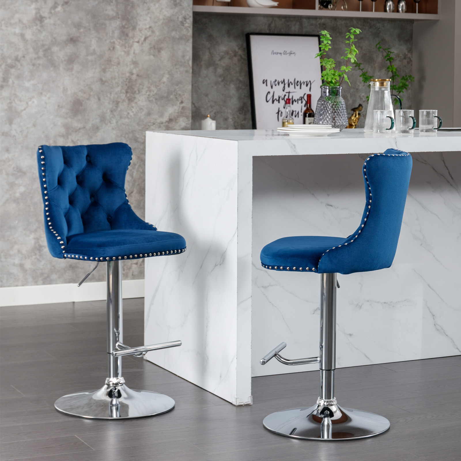 2PCS Swivel Velvet Bar Stools  - مراجعة Commercial Kitchen And Bar وسعره